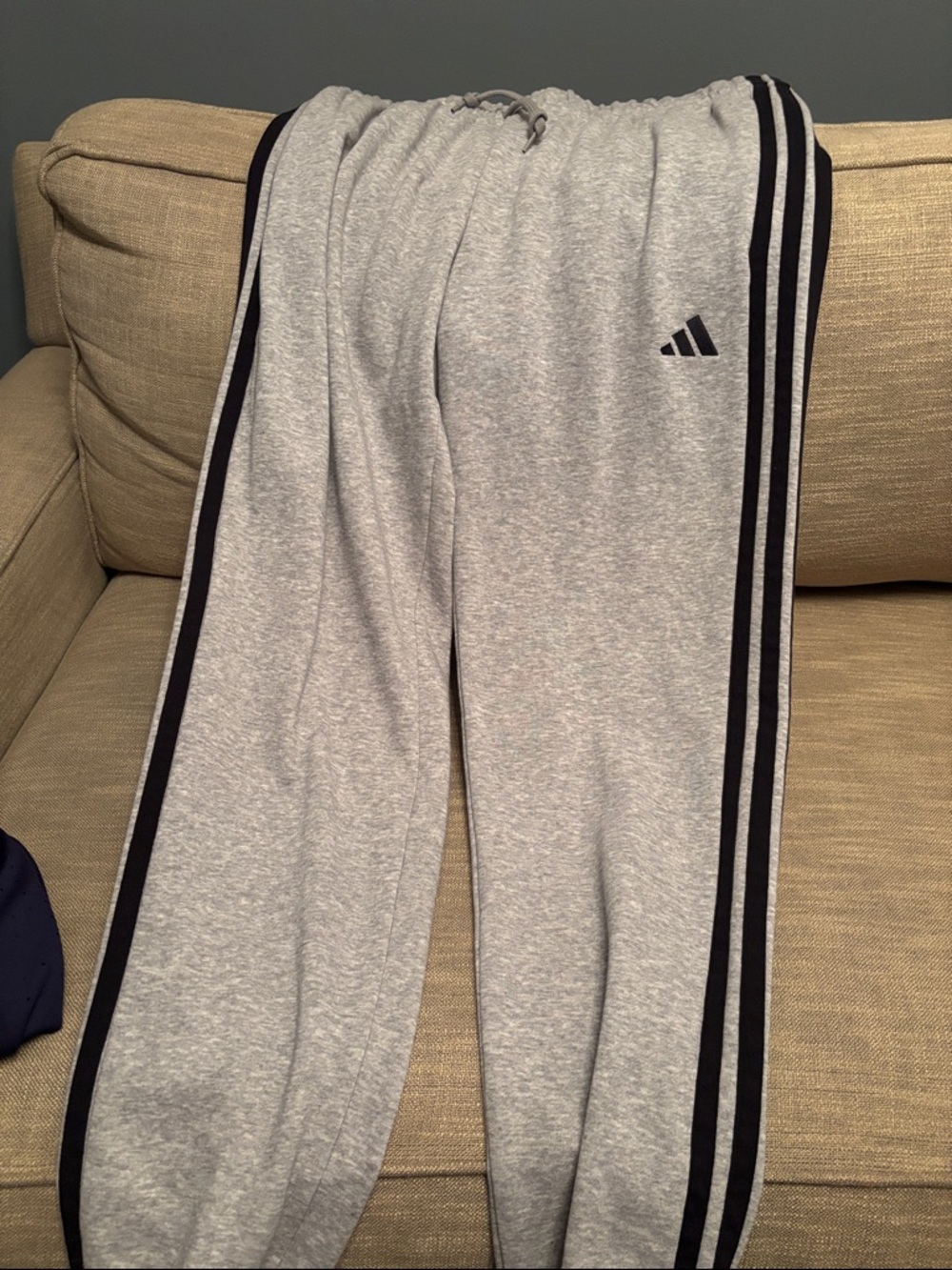 Adidas Women’s Gray Track Pants with Black Stripe Large New